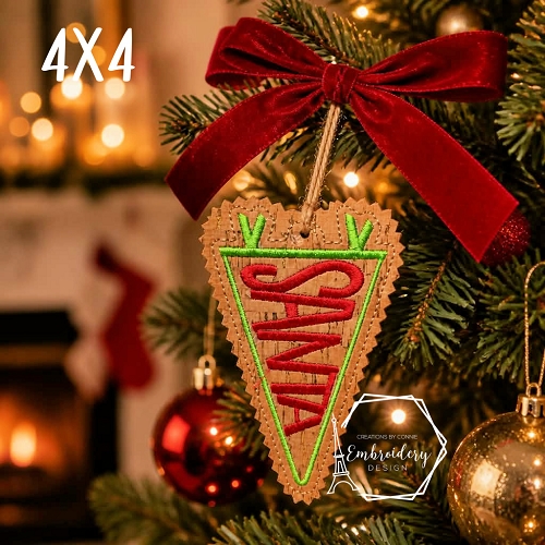 Santa Pennant Ornament Embroidery Design - 4x4